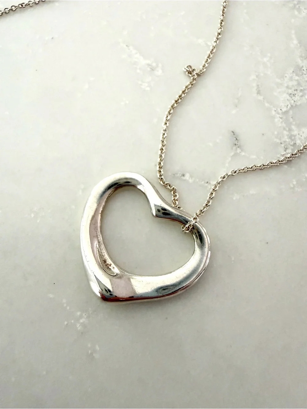 Tiffany & Co. Elsa Peretti Open Heart Necklace Medium 16mm 20” Sterling Silver - Picture 3 of 8